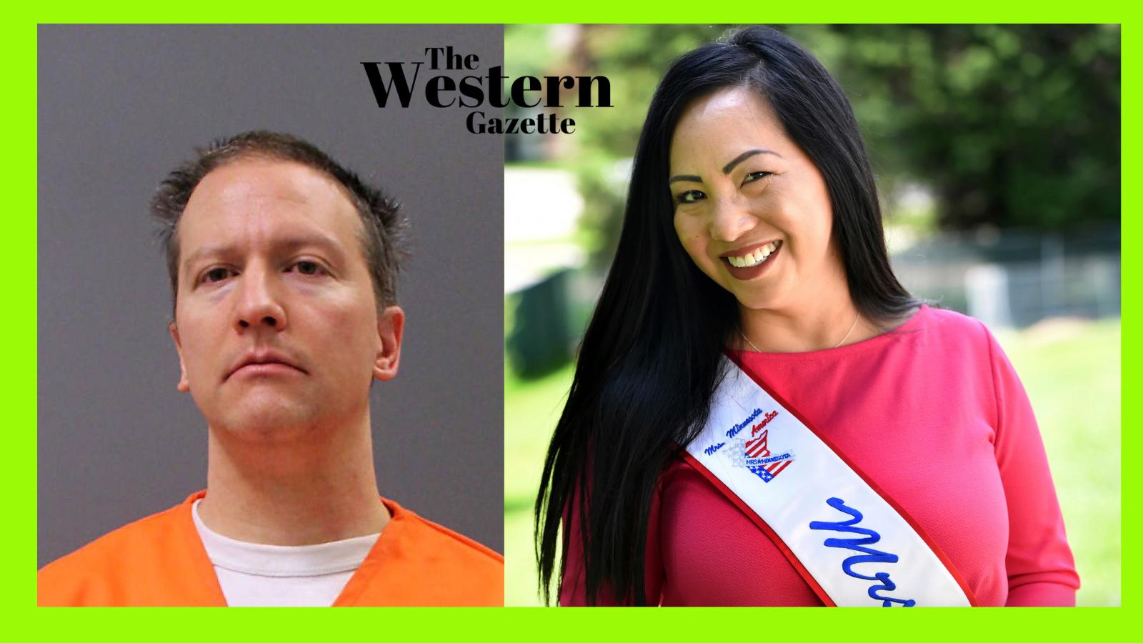 Derek Chauvin poses for a booking photo after his conviction April 21, 2021 in Minneapolis and Kellie Chauvin on right