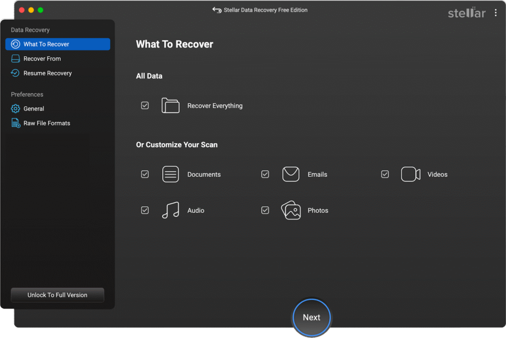 select the type of file