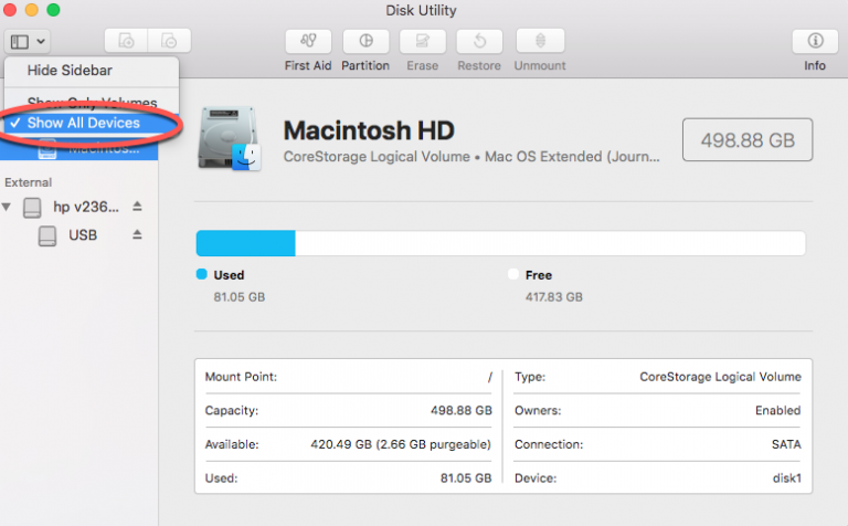 launch Disk Utility from Applications