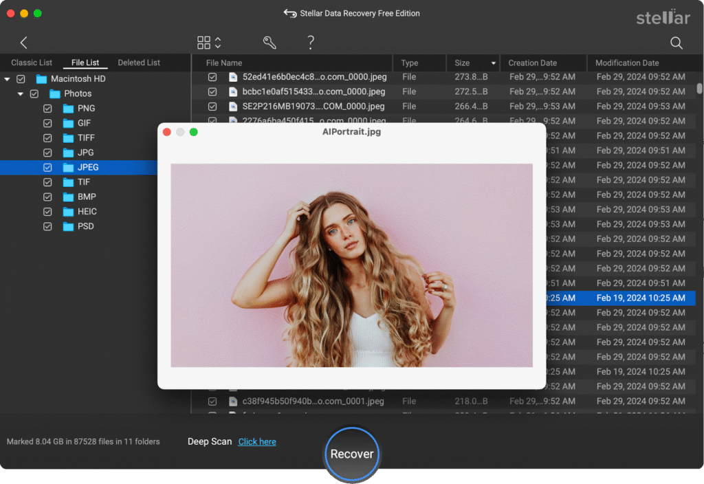click Recover to save the restored files
